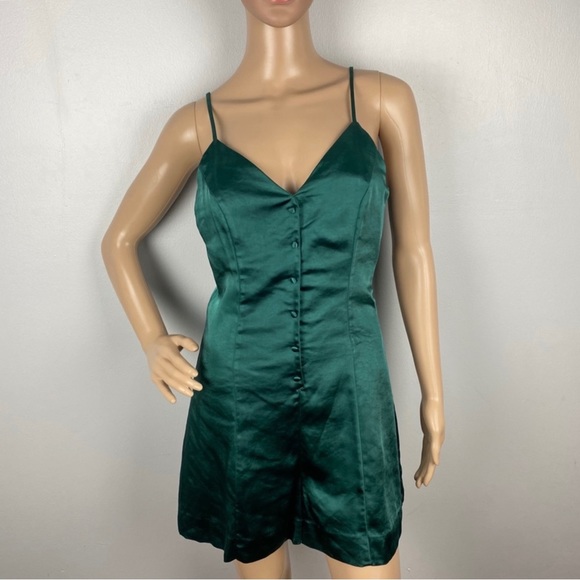 ENDLESS ROSE GREEN SATIN BUTTON FRONT ROMPER - Picture 2 of 8